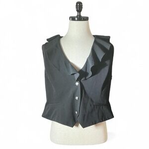 Chaps Black Ruffled Collar Vest Womens Size XL Button‎ Front Sleeveless